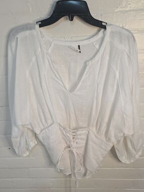 White Lace-Up Corset Tunic Top - Women's Lightweight Blouse